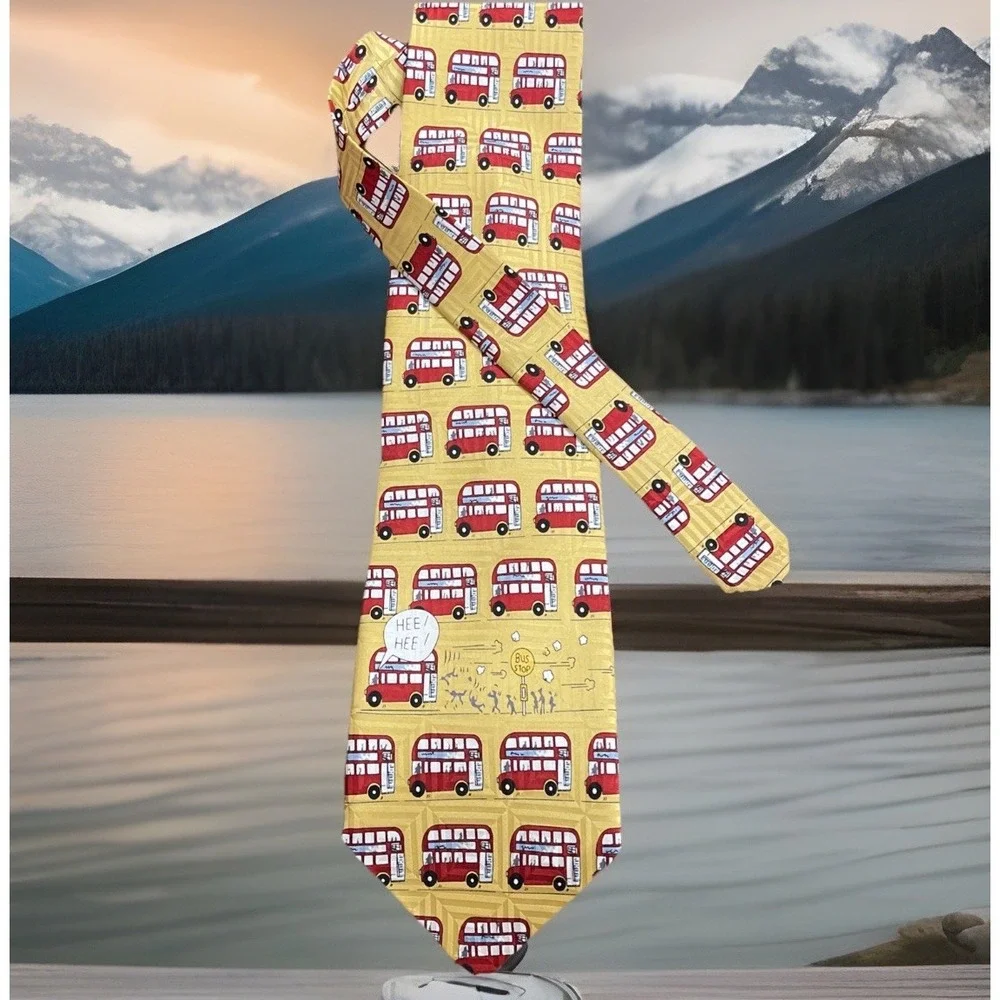 A FAMILY Tie Pure Silk Tie Men's London Bus Stop Cartoon Patterned tied Formal